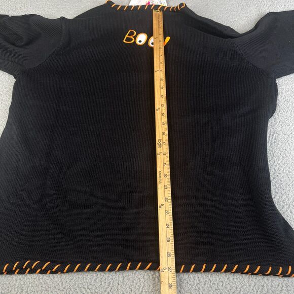Quacker Factory Sweater Womens 1X Black Halloween Trick or Treat Ghost Pumpkin - Picture 9 of 12